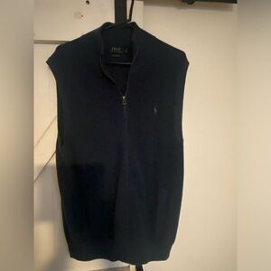 Men’s large navy blue vest, full zipper , fantastic condition.